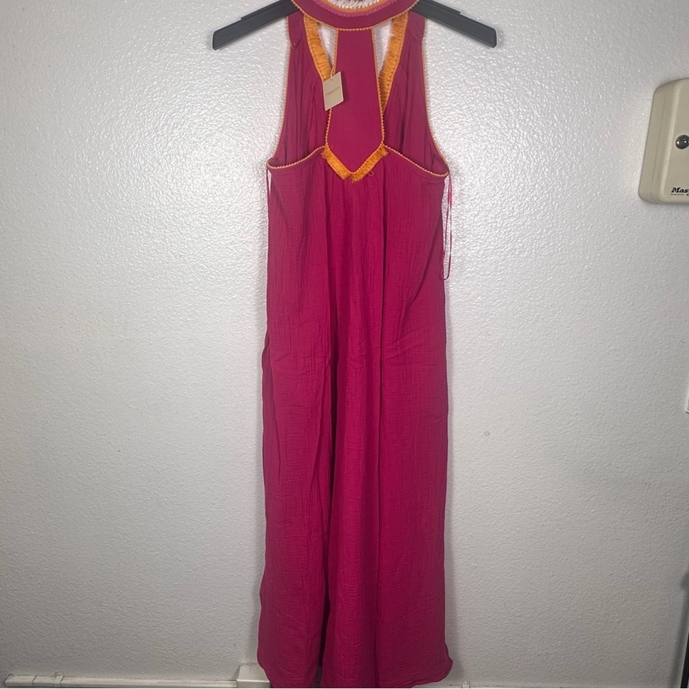 Magaschoni Women's Raspberry Organic Cotton Maxi Dress Strappy Sleeveless L/G - Picture 2 of 7